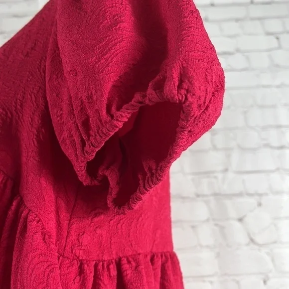 Who What Wear Puff Short Sleeve Dress Barberry Size Medium - Picture 8 of 13